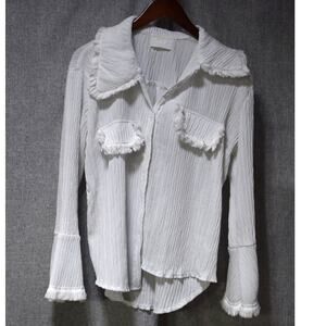 MY Today I Am Thankful White Crinkle Textured Button Front Blouse